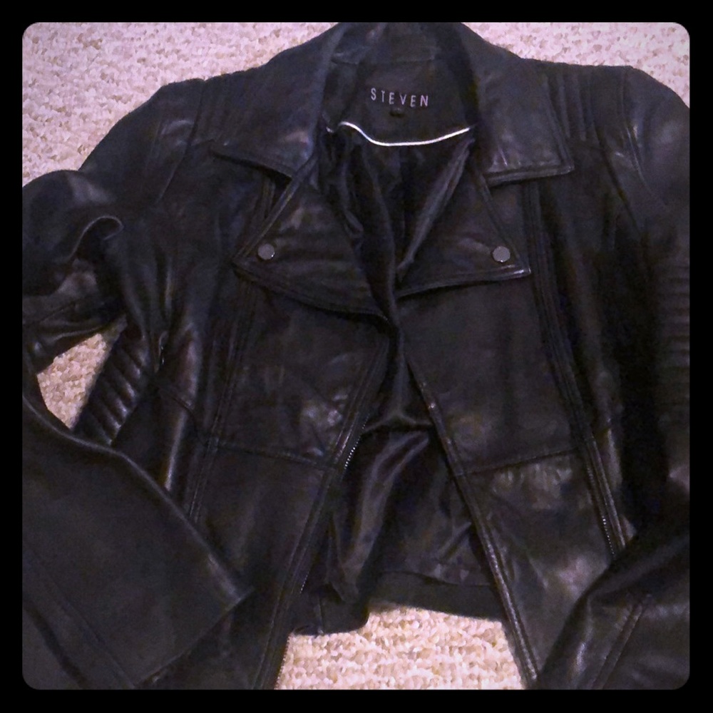 STEVEN Nordstrom black leather jacket Size L EUC